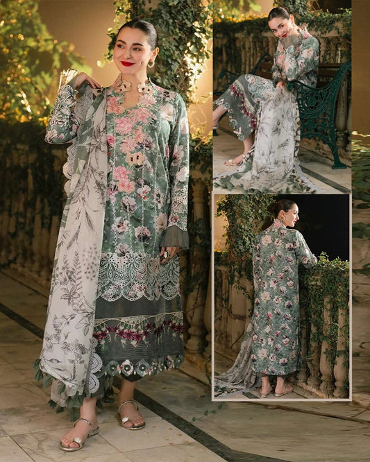 Asifa Nabeel Luxury Swiss Lawn Chinkankari Collection - Sage Green