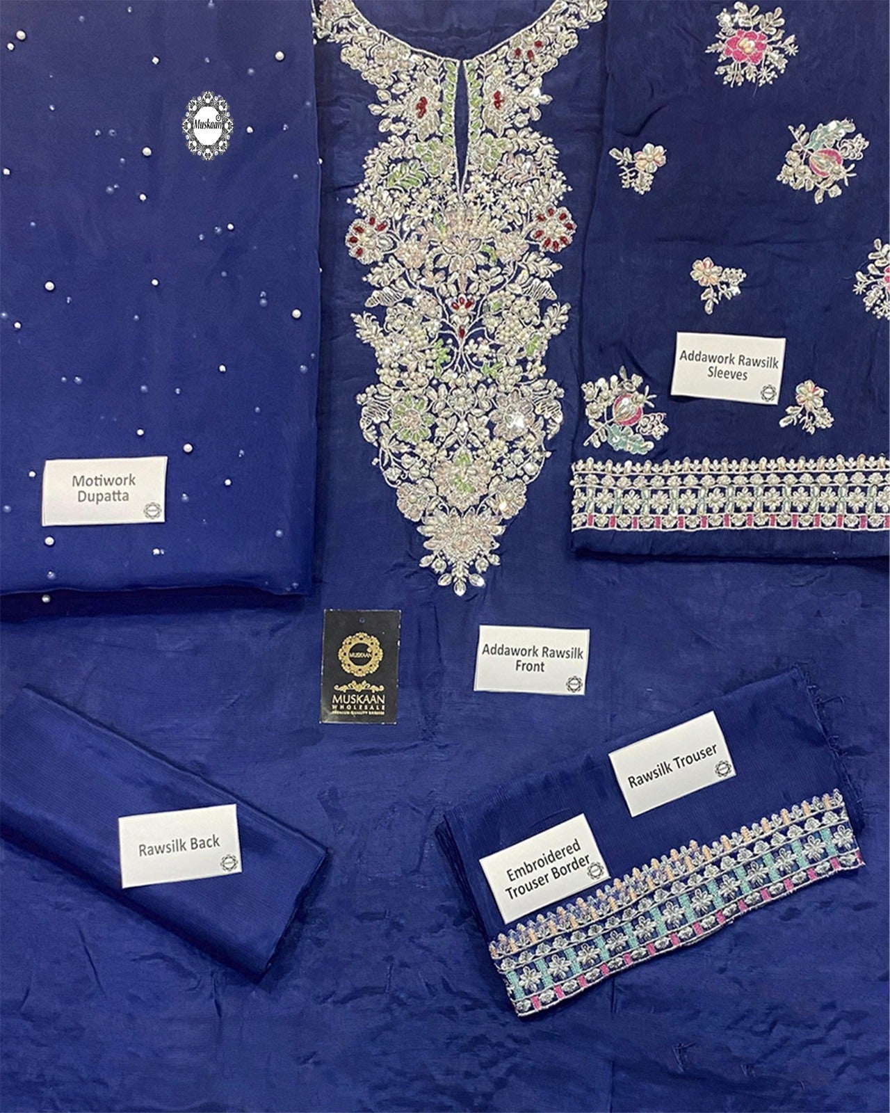Hussain Rehar Luxury Wedding rawsilk Collection- Midnight Blue