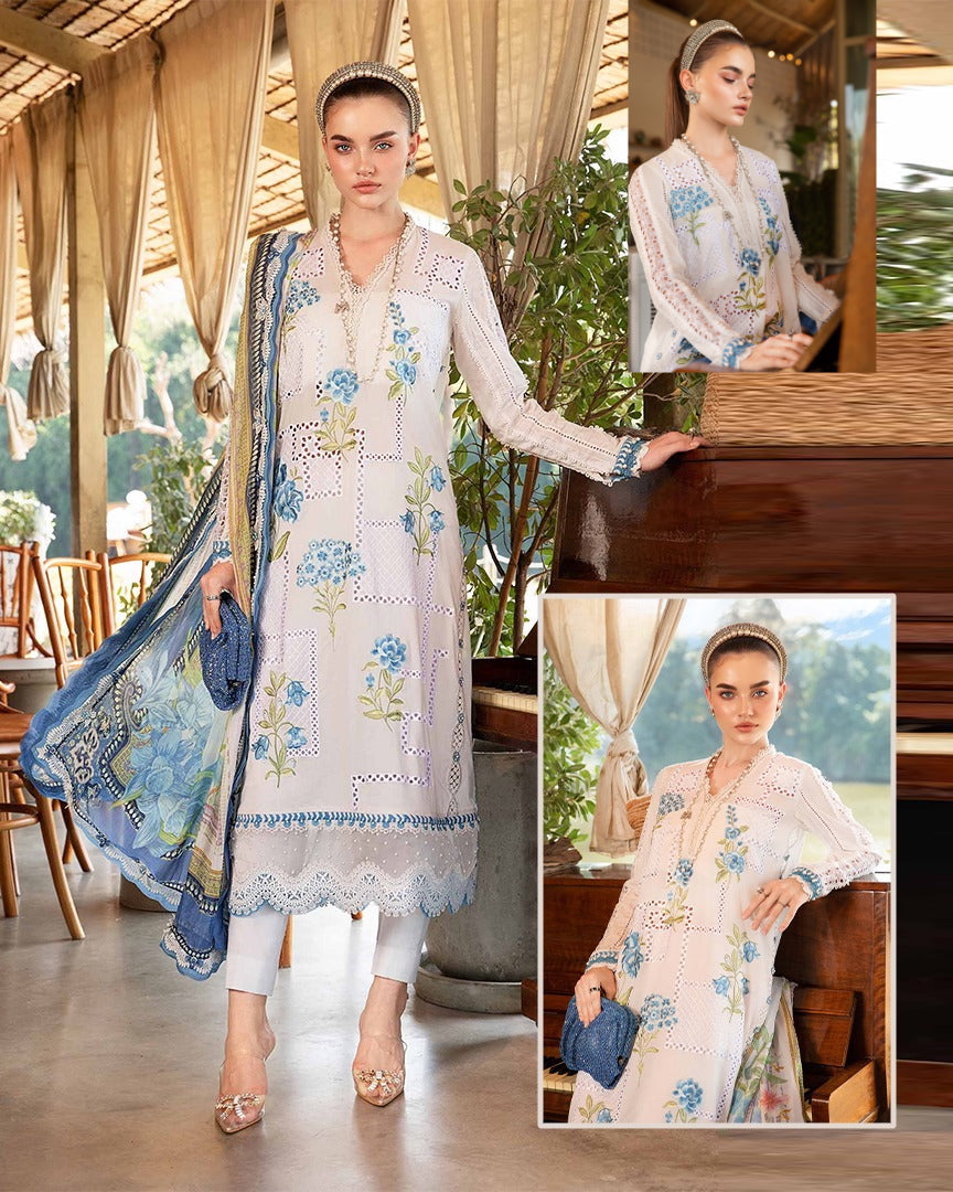 Maria.B Embroidered Chikankari Collection- Snow White & Blue