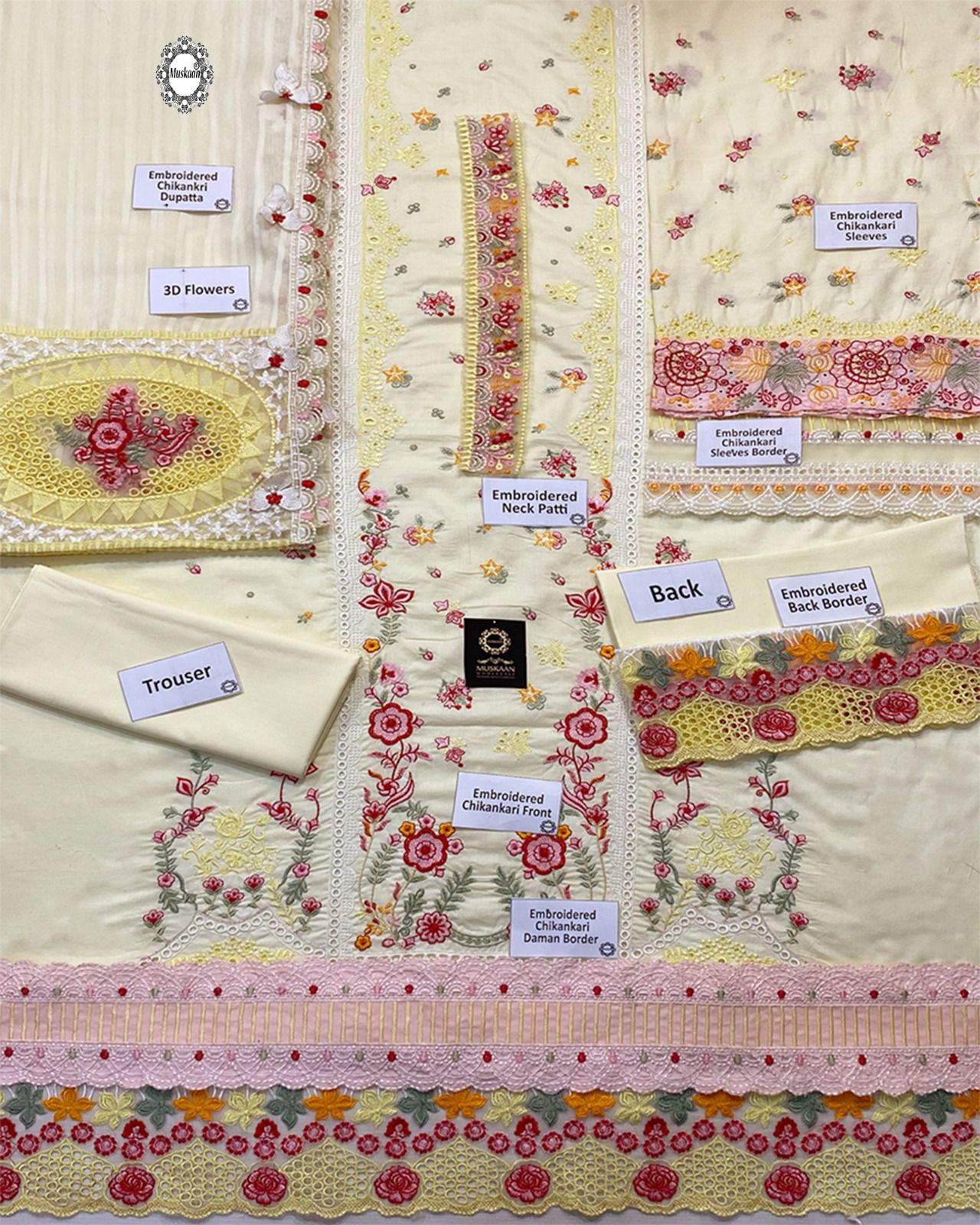 Qalamkar Sahil Luxury Chikankari Lawn Collection - Pastel Lemon