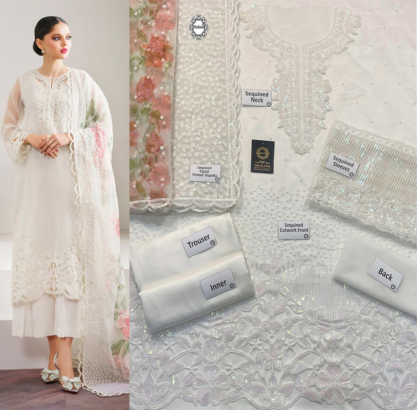Baroque Wedding Festive Edit Collection -Off White Sequined