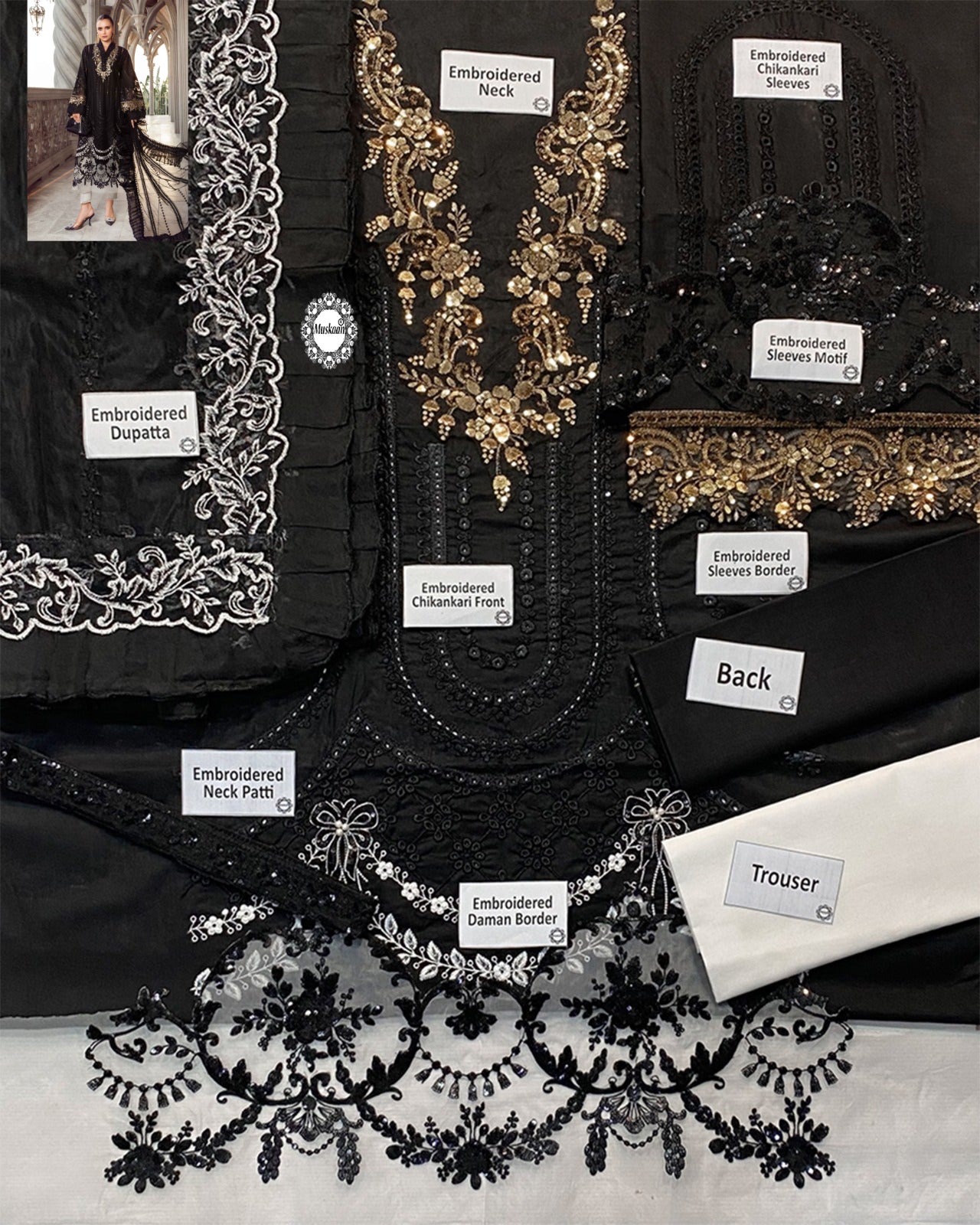 Maria.B Embroidered Chikankari Luxury Lawn Collection- Black