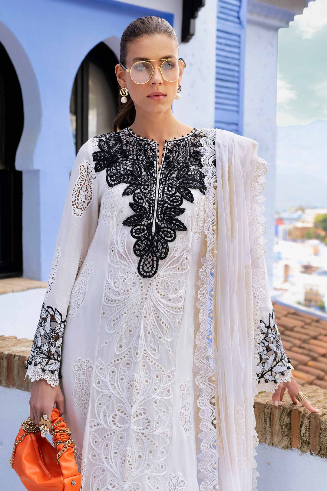 Maria.B Luxury Lawn Chinkankari Collection 5A- Off White & Black