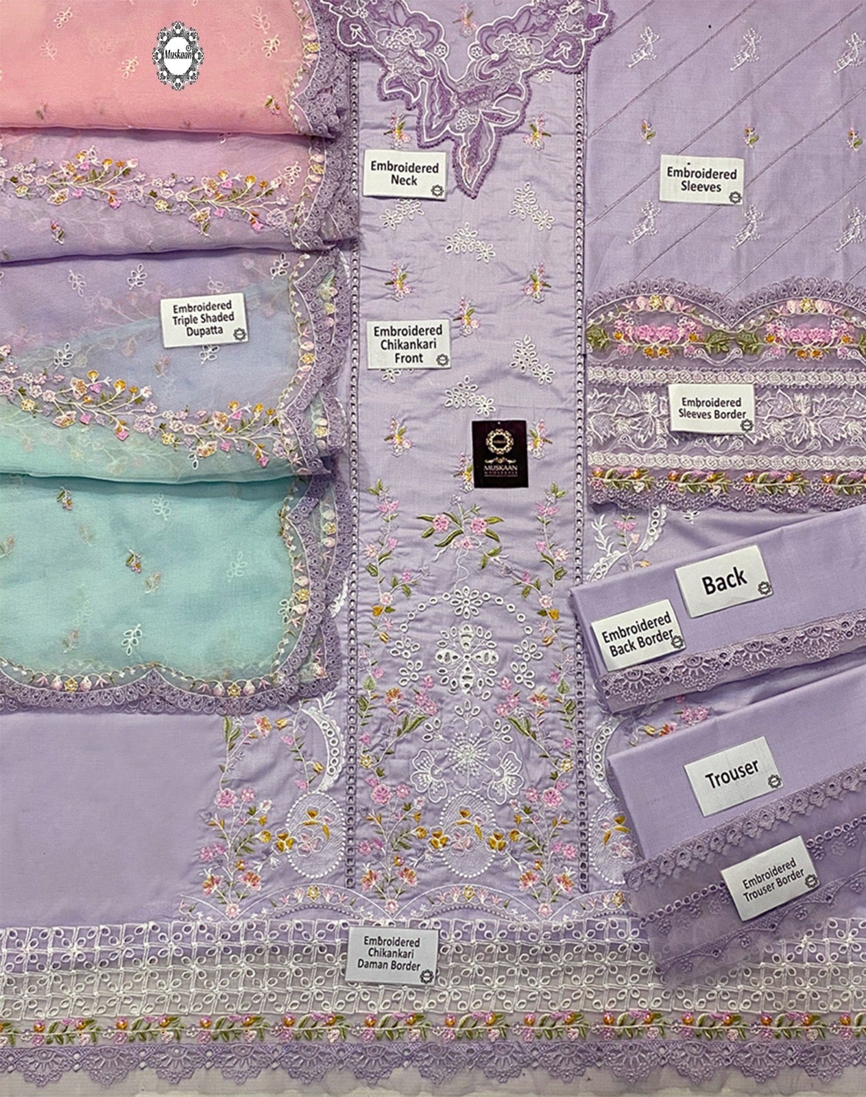 Qalamkar Embroidered Chikankari Sahil Luxury Lawn 2025 Collection- Lilac