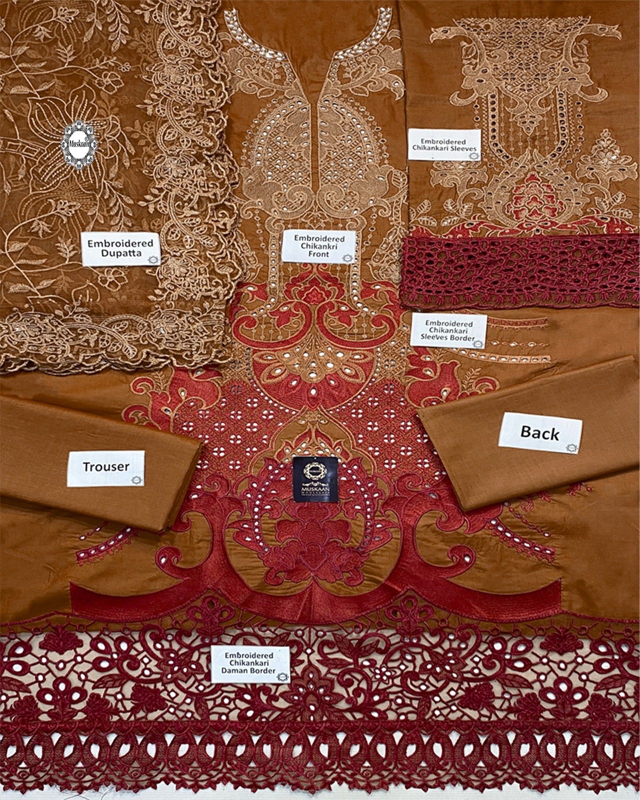 Maria.B Luxury Lawn Embroidered Chikankari Collection 1B- Brown & Reddish Maroon