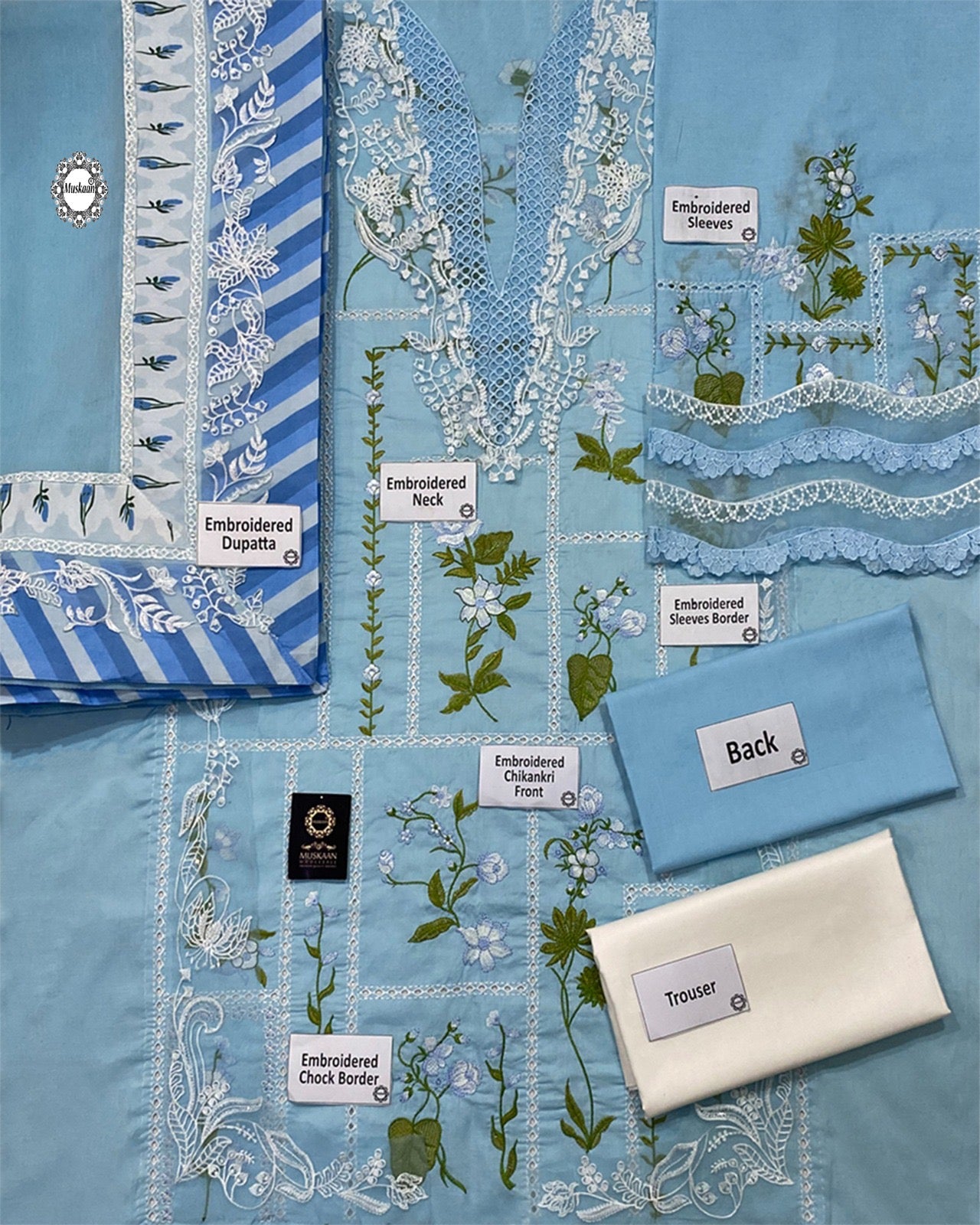 Crimson Flow Luxury Lawn Chikankari Collection- Sky Blue