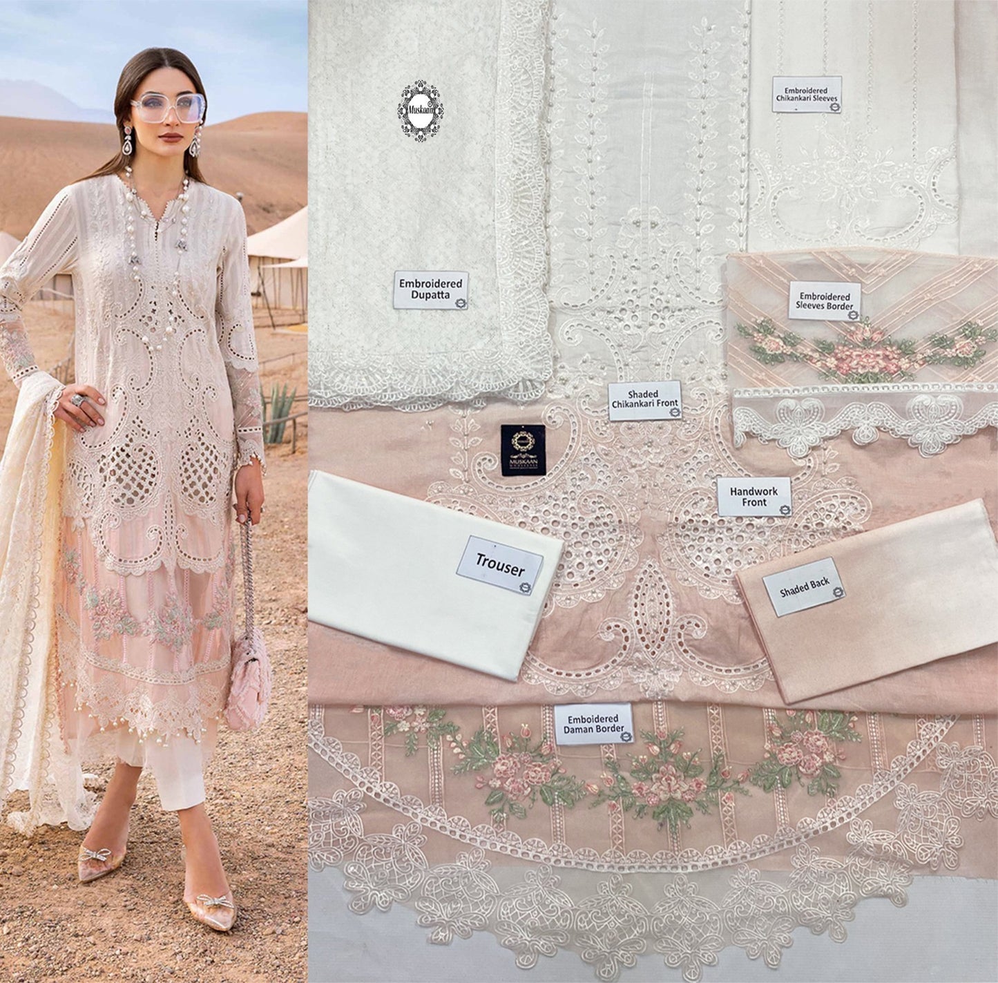 Maria.B Luxury Lawn Embroidered Chikankari Collection- Double Shaded