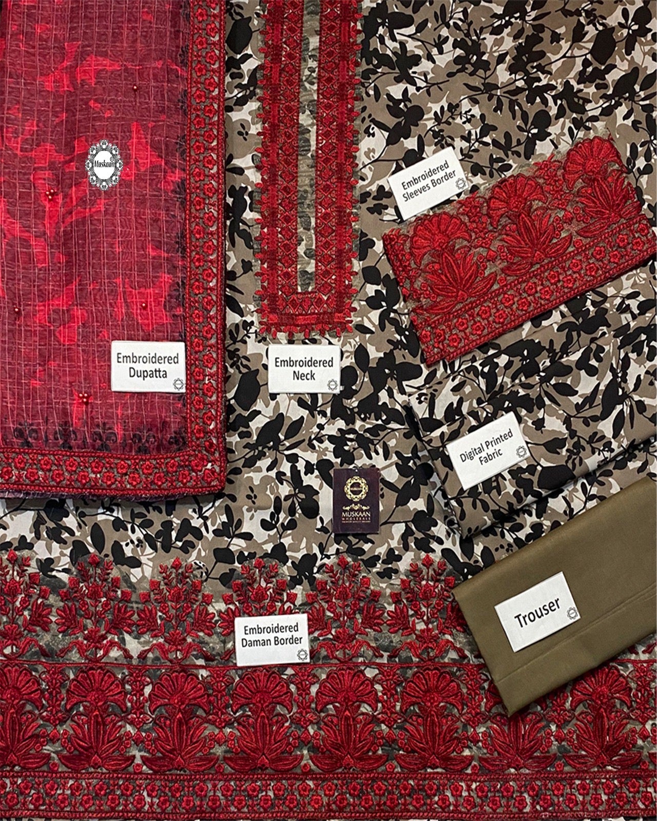 Zainab Chottani Summer Swiss Lawn Collection -Reddish Marroon & Grey