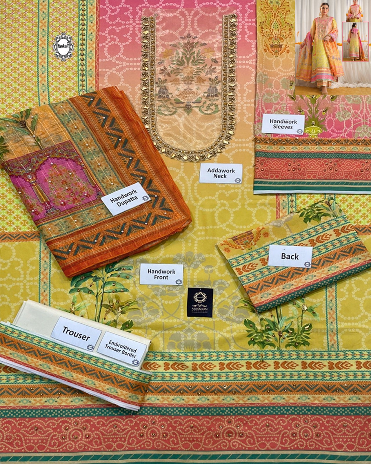 Ansab Jehangir Luxury Digital Printed Swiss lawn Collection - Pink & Marigold
