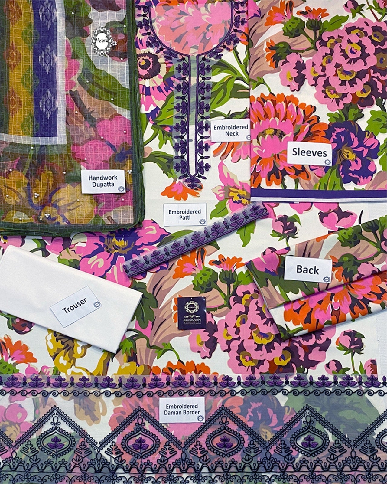 Swiss Lawn Embroidered Collection - Floral Garden