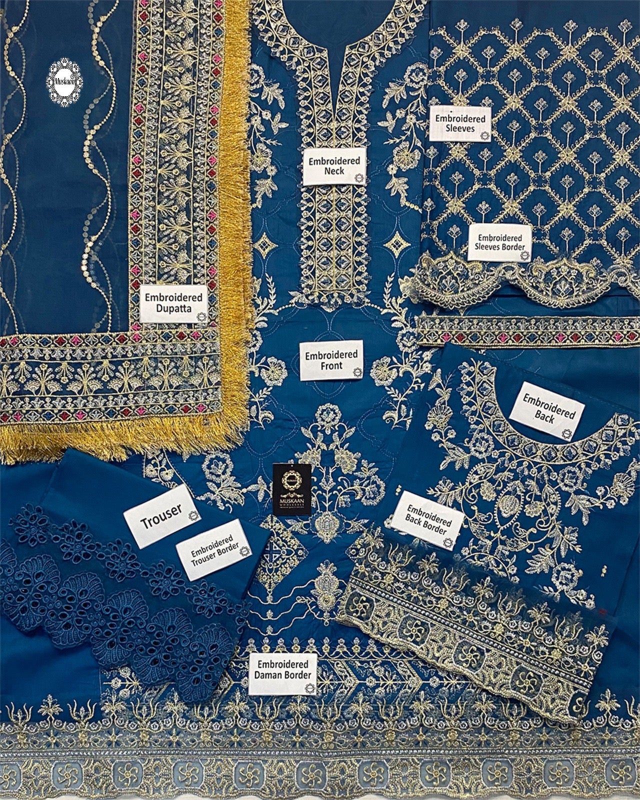 Baroque Embroidered Luxury Lawn Collection- Teal Blue