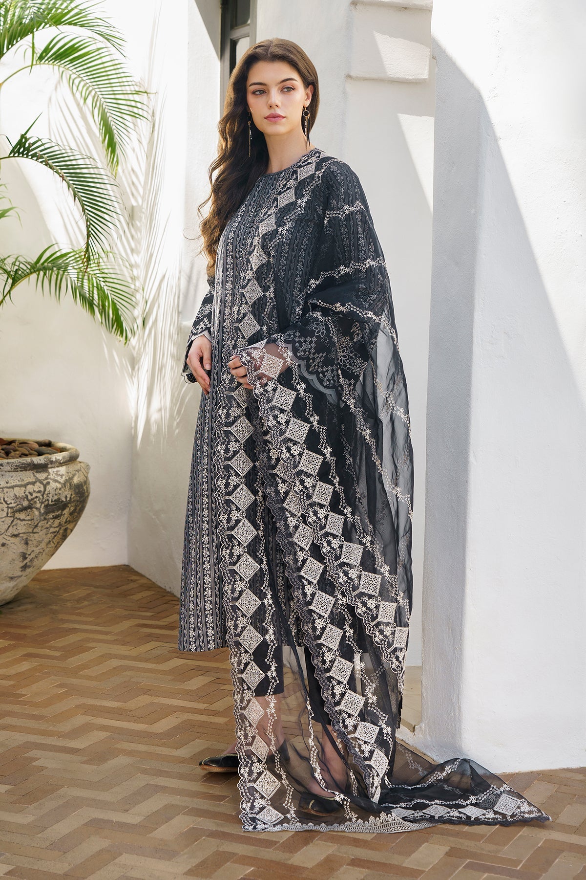 Baroque Digital Printed Swiss Lawn Collection With Embroidered Duppata-Black
