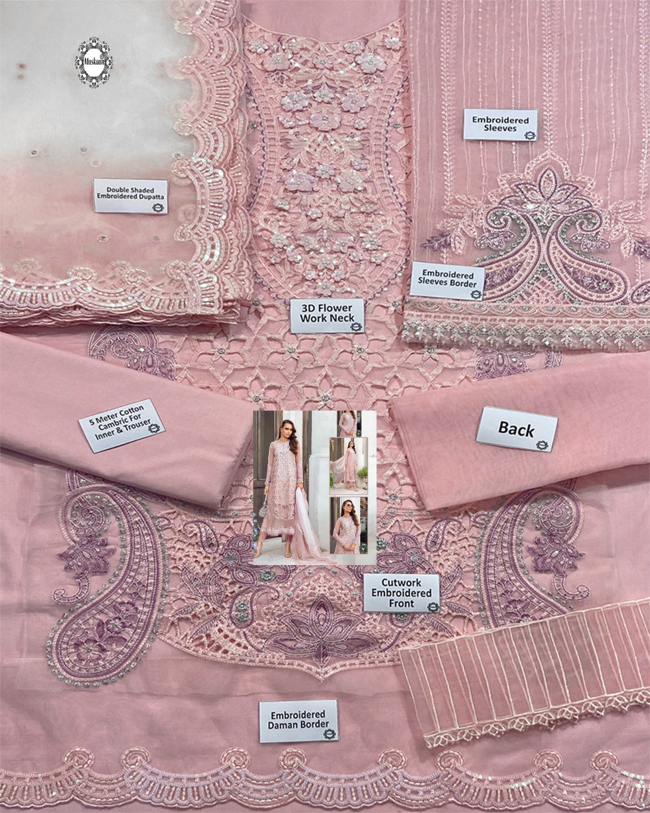 Maria B Embroidered Luxury Lawn Collection- TeaPink