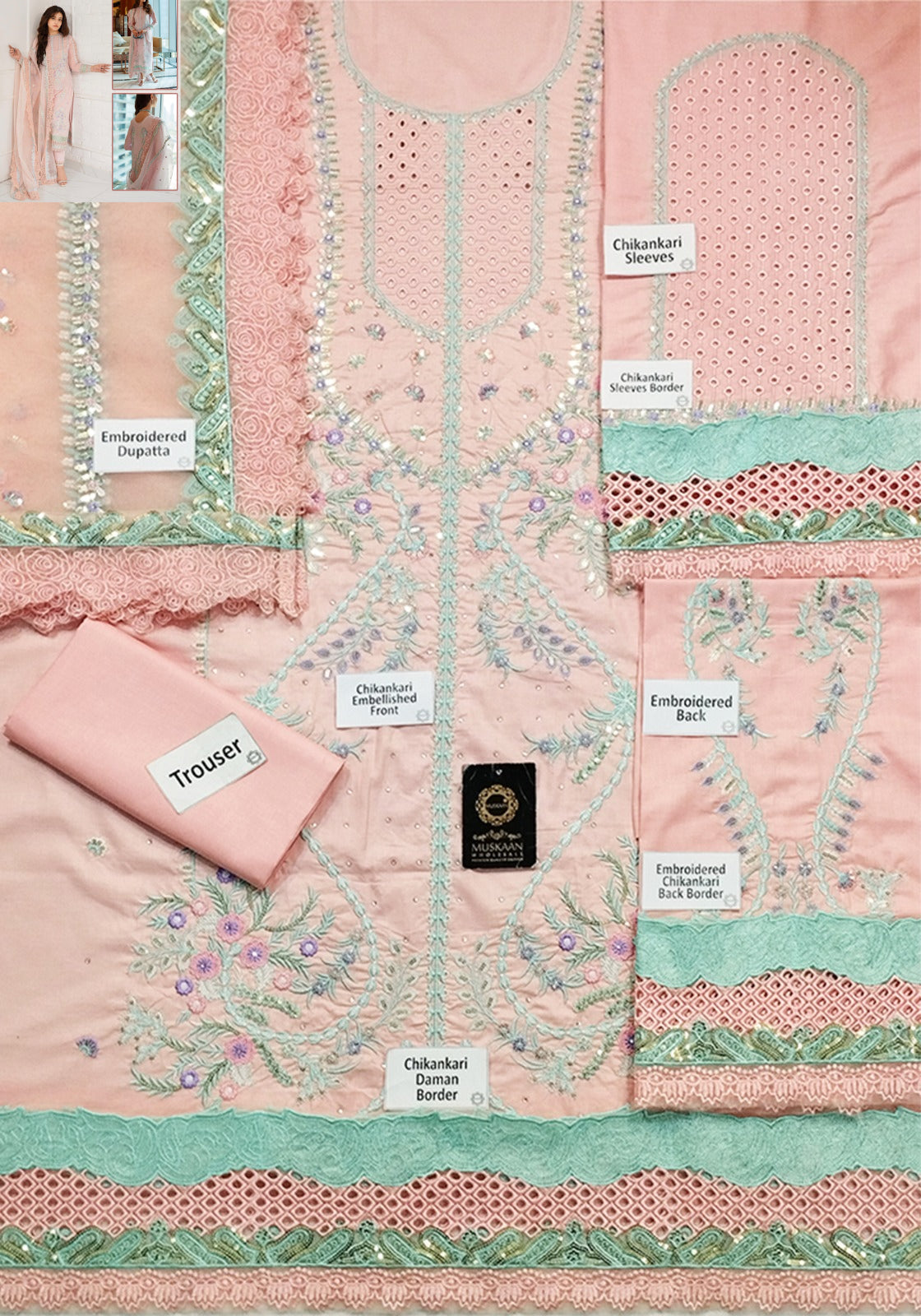 Mushq Embroidered Luxury Chikankari Lawn Collection- Teapink