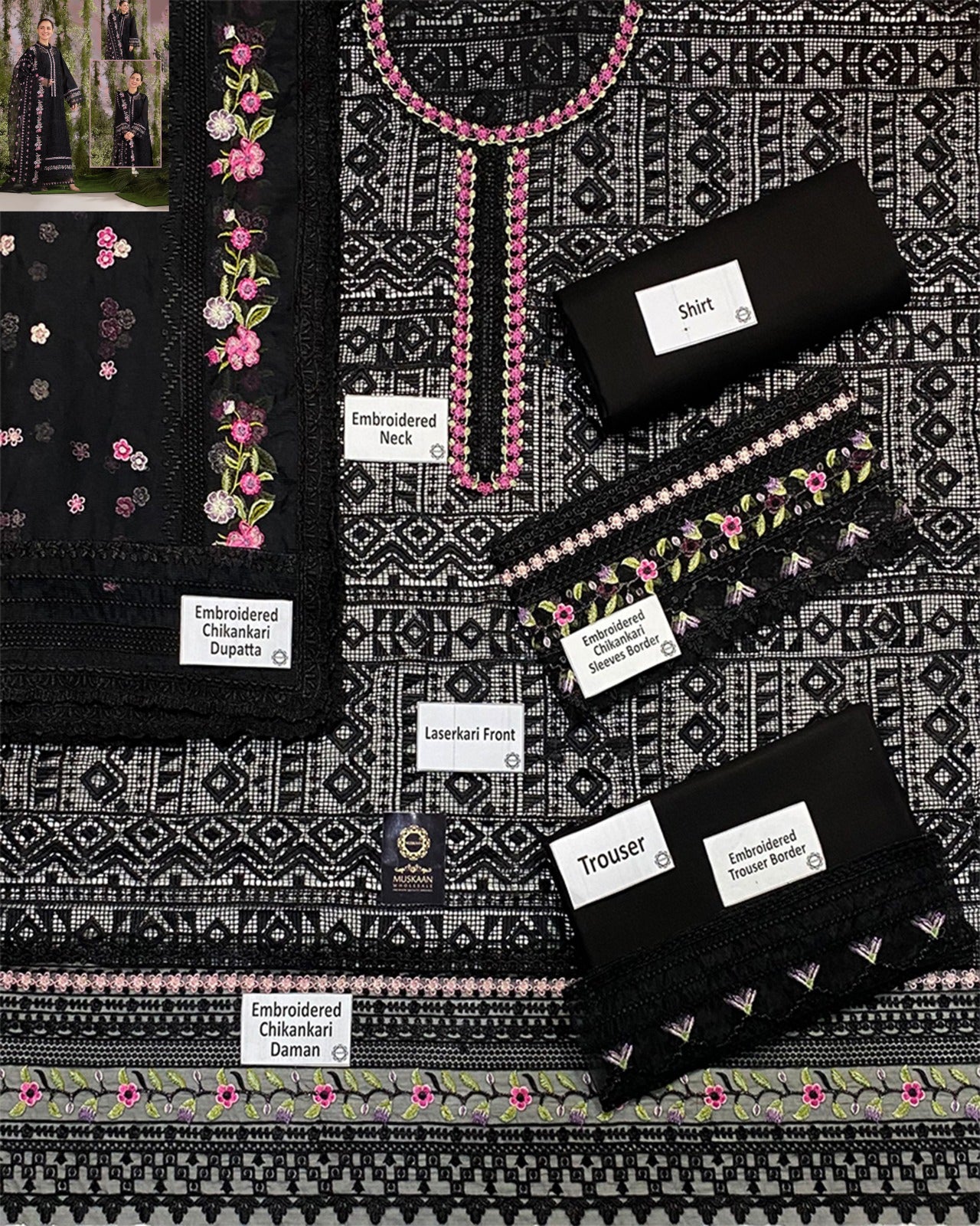 Sobia Nazir Embroidered Luxury Chikankari Lawn 2025 Collection- Black