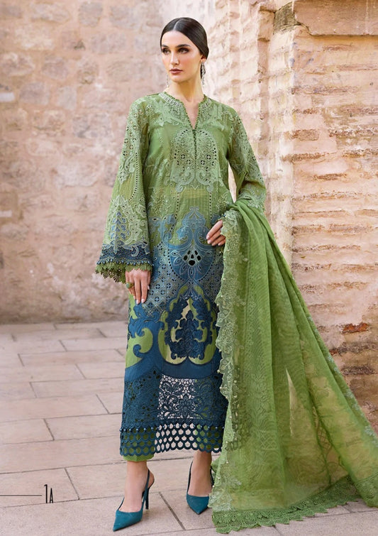 Maria.B Luxury Lawn Embroidered Chikankari Collection 1A- Pista & Teal Blue