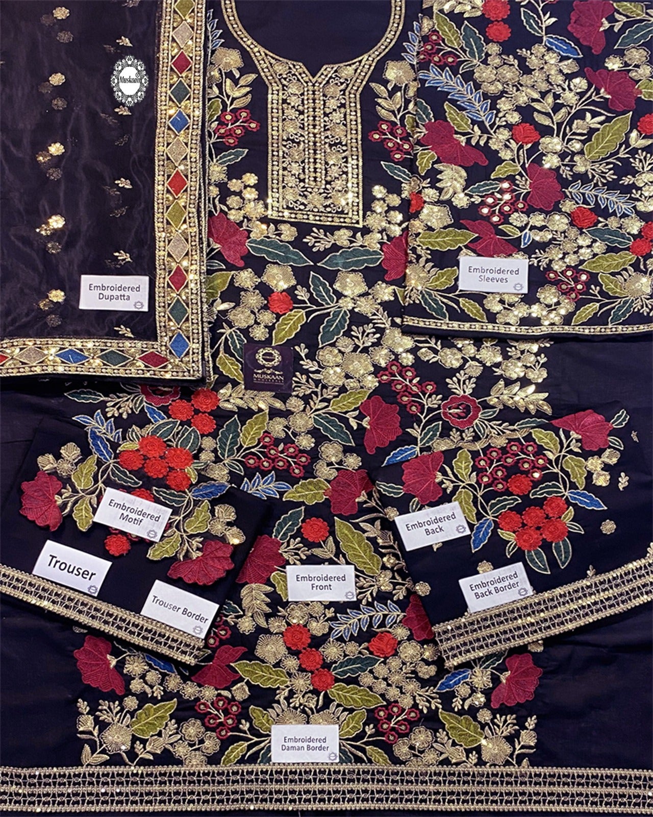 Hastens Embroidered Luxury Lawn Collection Black RangBarang