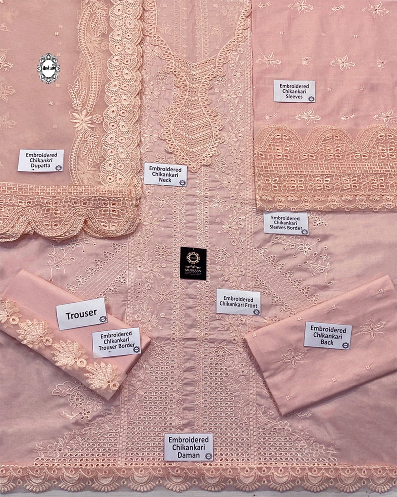 Qalamkar Sahil Luxury Lawn Chikankari Collection- Tea Rose Pink