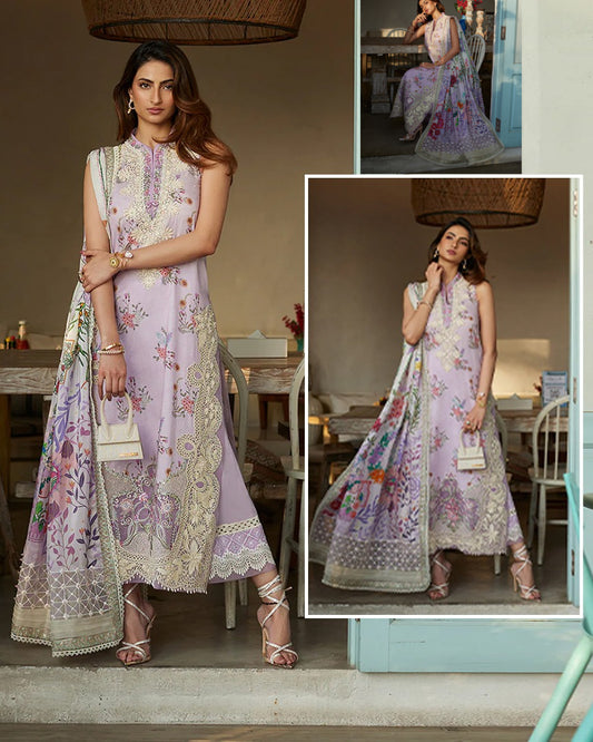 Faiza Saqlain Luxury Embroidered & Digital Printed Swiss Lawn Collection Nazeli Lilac