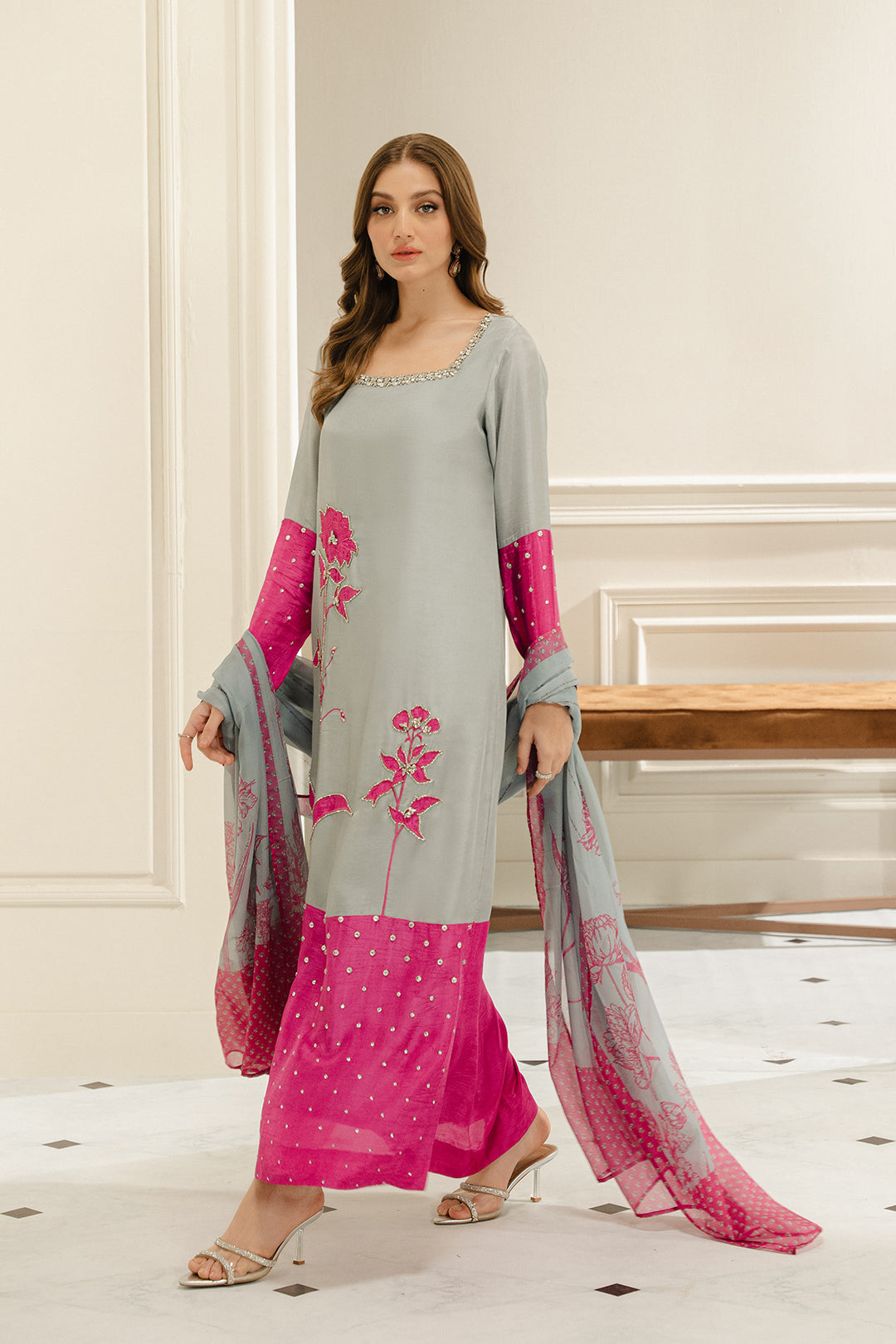 Lulusar Summer Swiss Lawn Digital Printed Collection -Grey & Pink