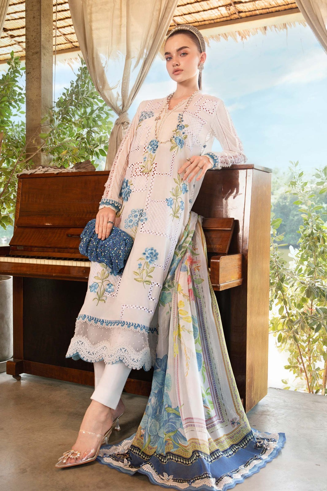 Maria.B Embroidered Chikankari Collection- Snow White & Blue
