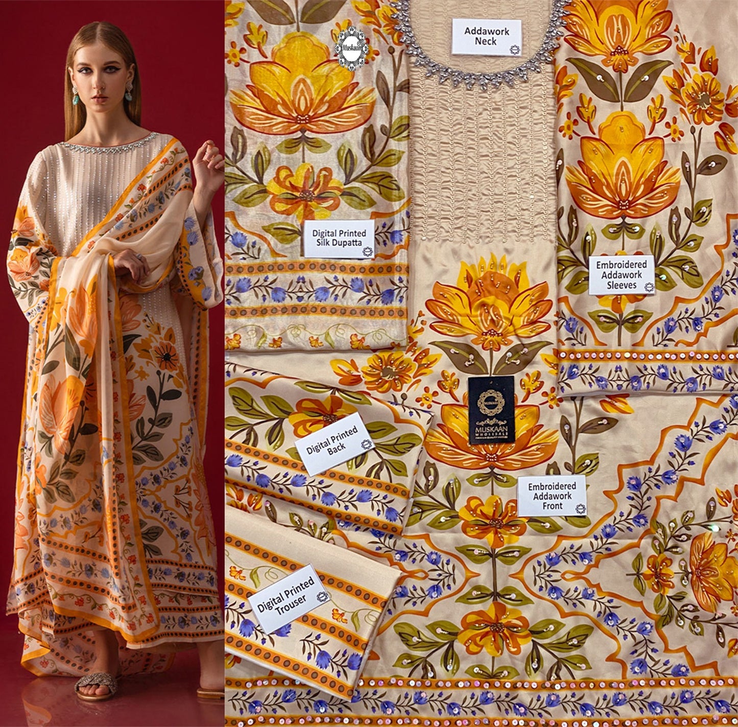 Nomi Ansari Luxury Formals Silk Collection -Skin & Orange