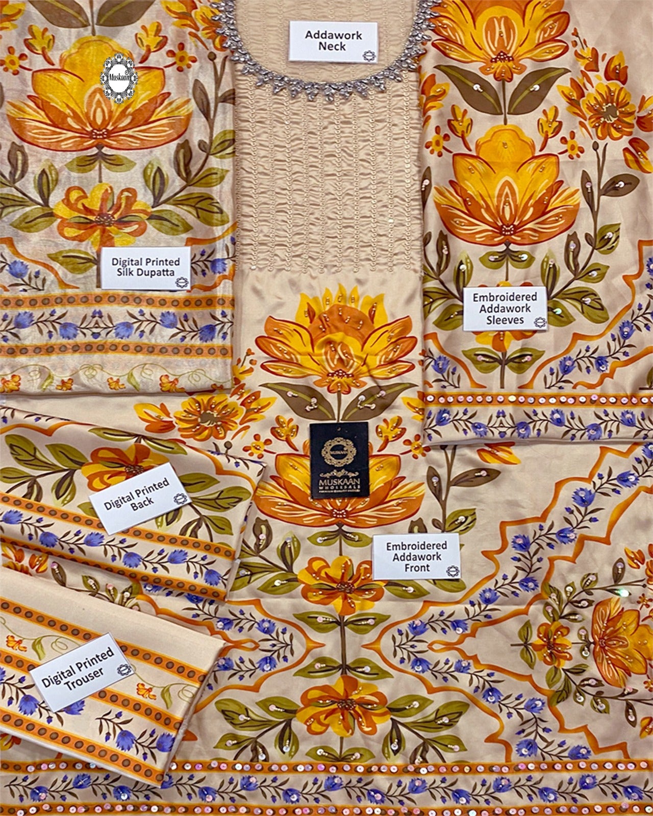 Nomi Ansari Luxury Formals Silk Collection -Skin & Orange