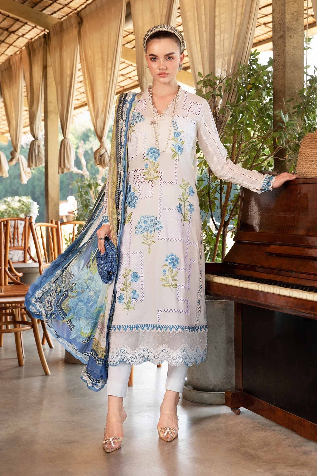 Maria.B Embroidered Chikankari Collection- Snow White & Blue