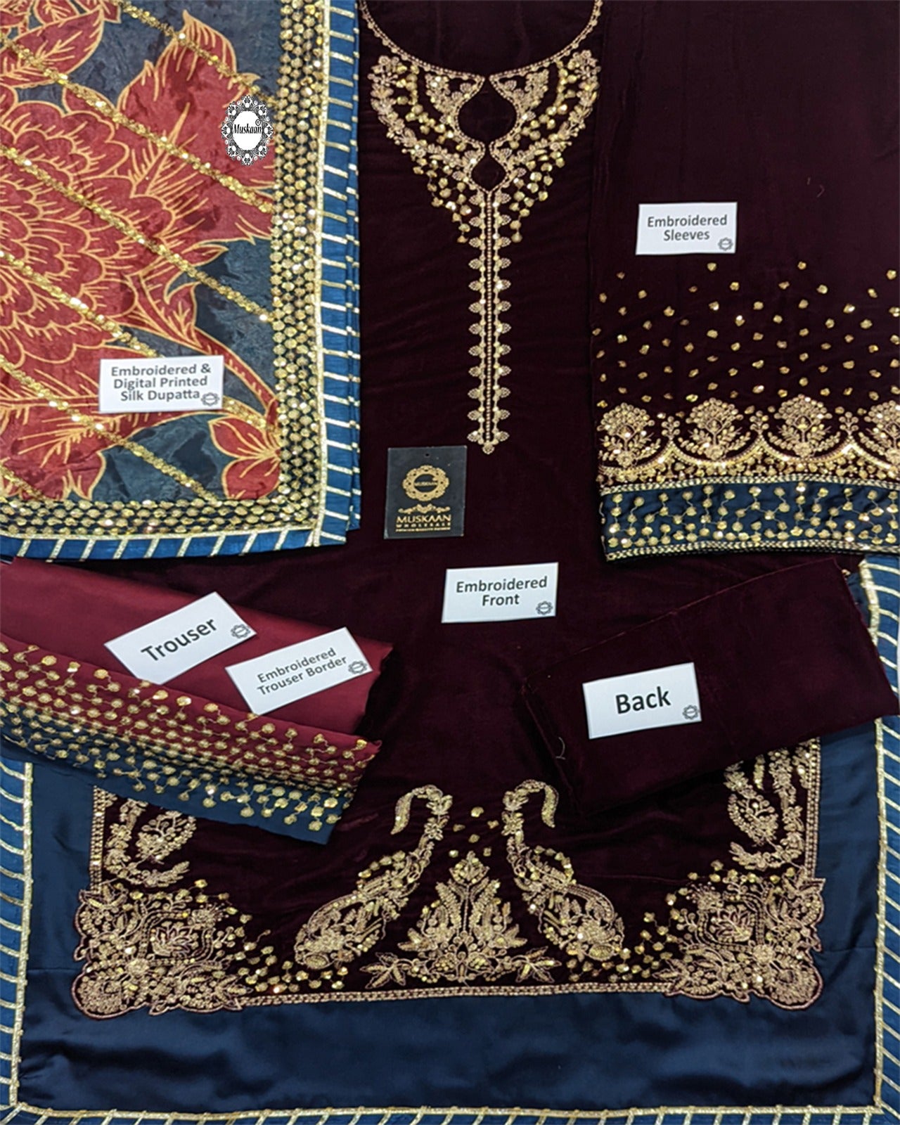 Jazmin Velvet Wedding Formals Collection- Maroon & Teal Blue