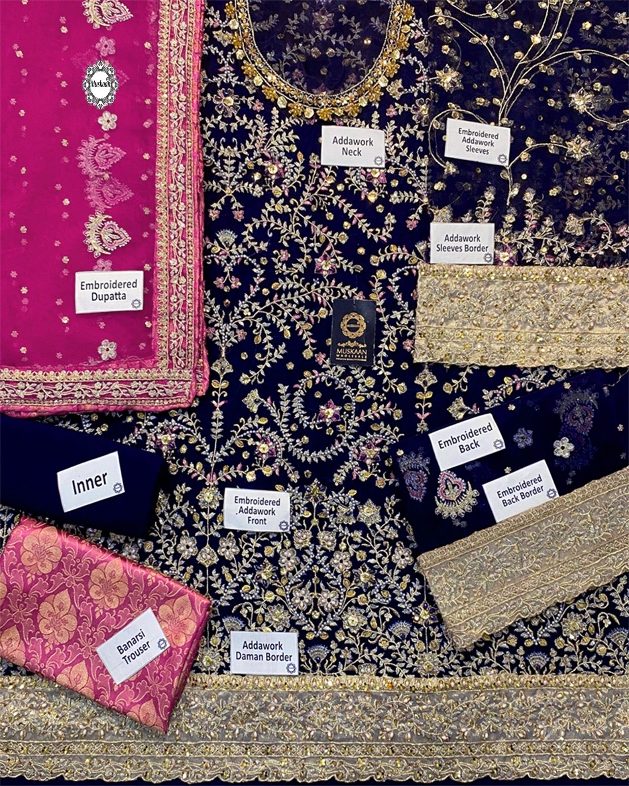Haris Shakeel Luxury Hand Embellished Formal Weddding Collection -Navy Blue & Pink