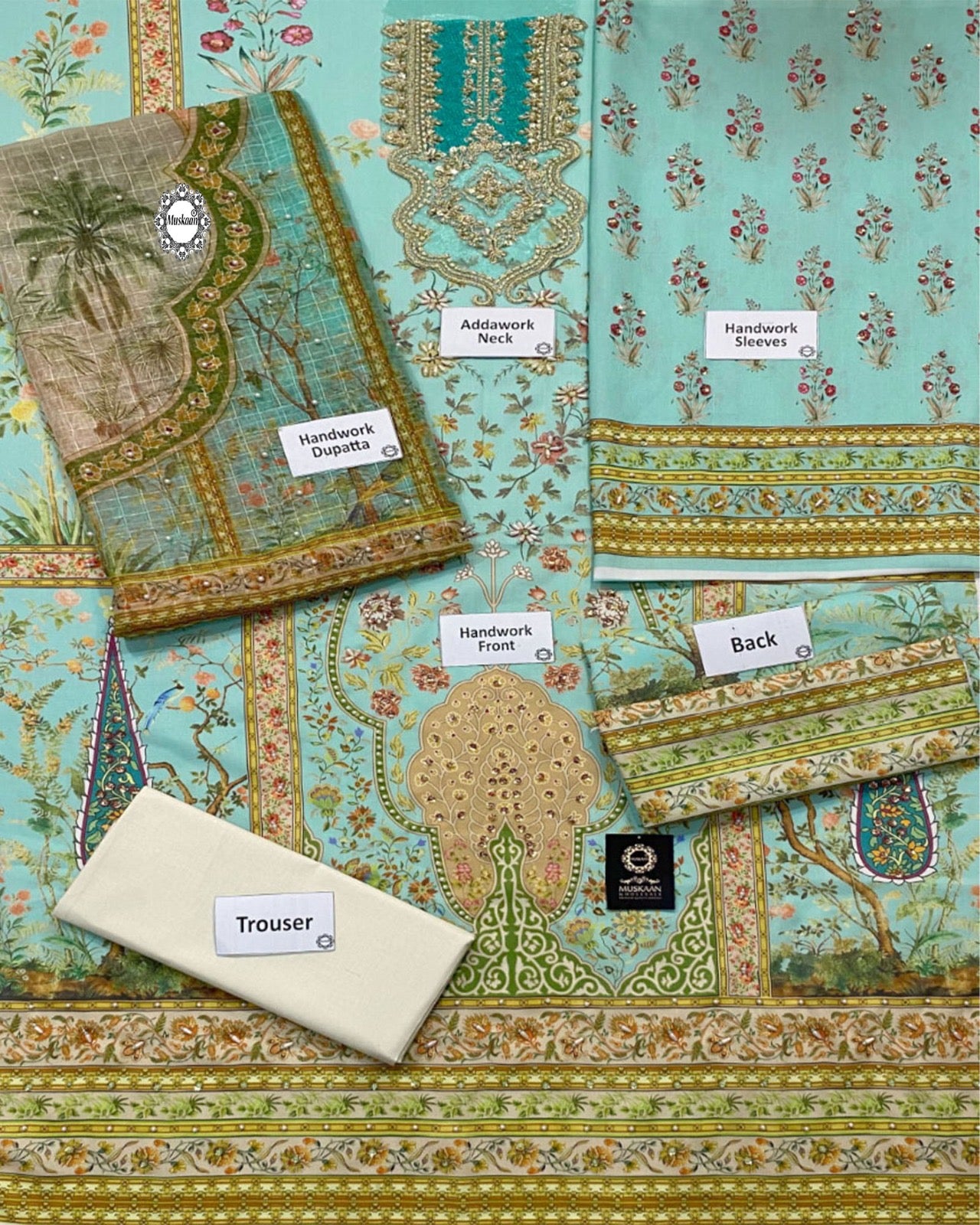 Ansab Jehangir Luxury Digital Printed Swiss lawn Collection - Light SeaGreen