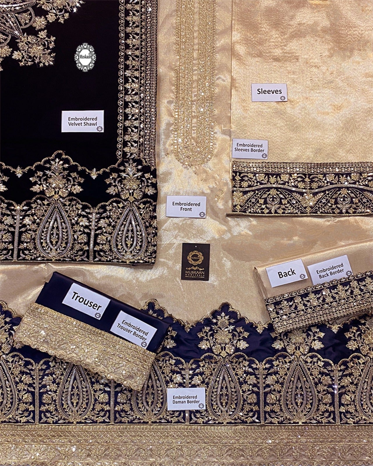 Zainab Chottani Velvet Festive Wedding Collection -Gold & Navy blue