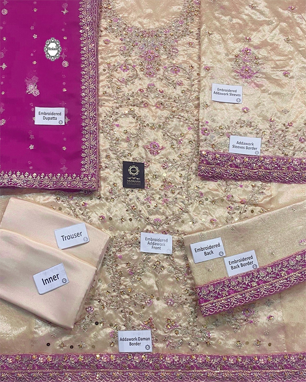 Harris Shakeel Embroidered Addawork Formal Wedding Wear Collection-Gold & Pink