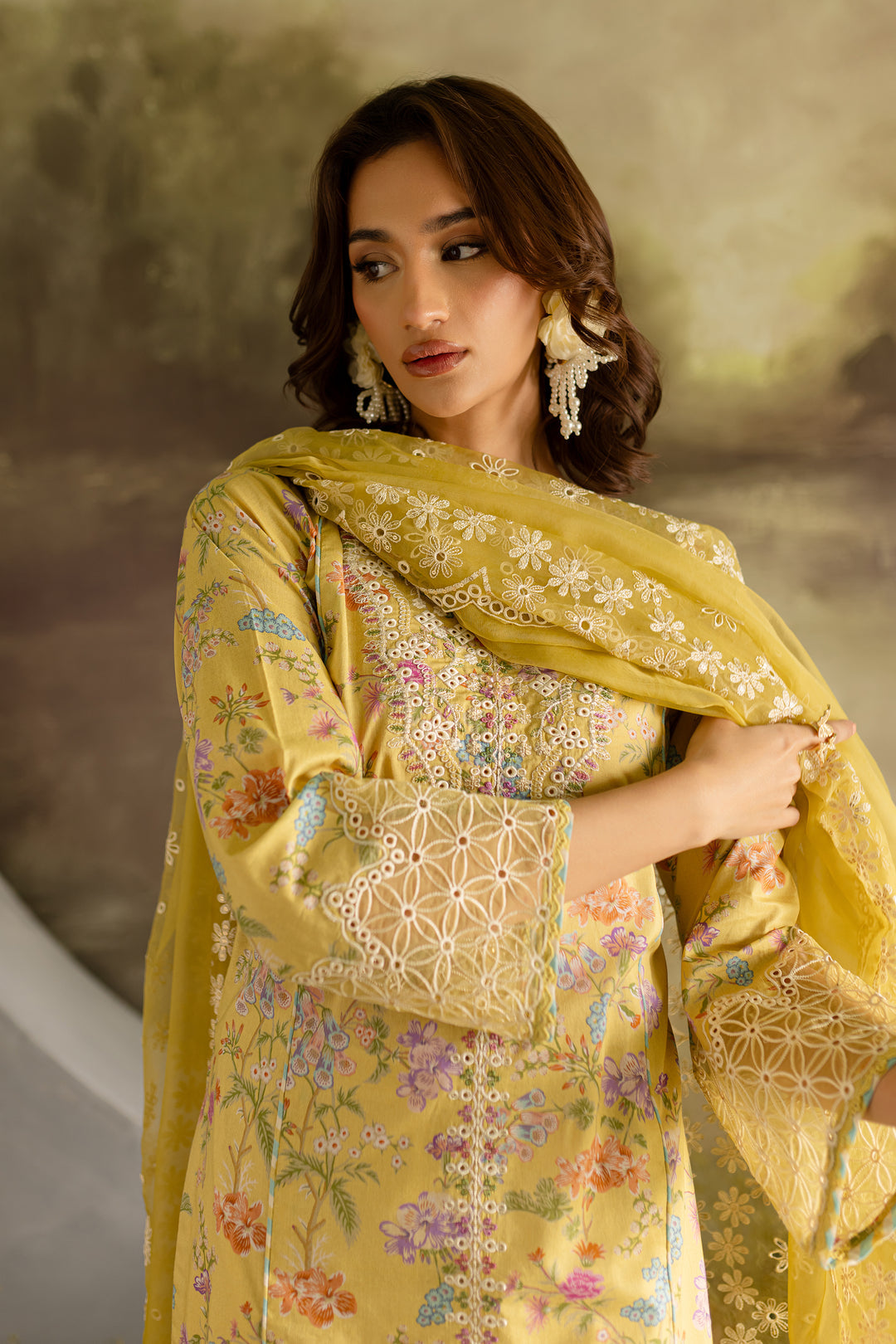 Batik Digital Printed Swiss lawn Collection -Yellow Floral