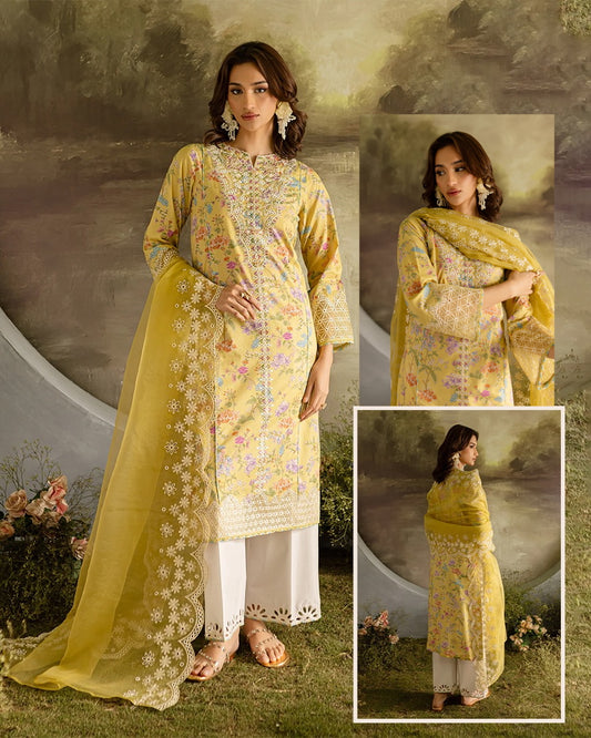Batik Digital Printed Swiss lawn Collection -Yellow Floral