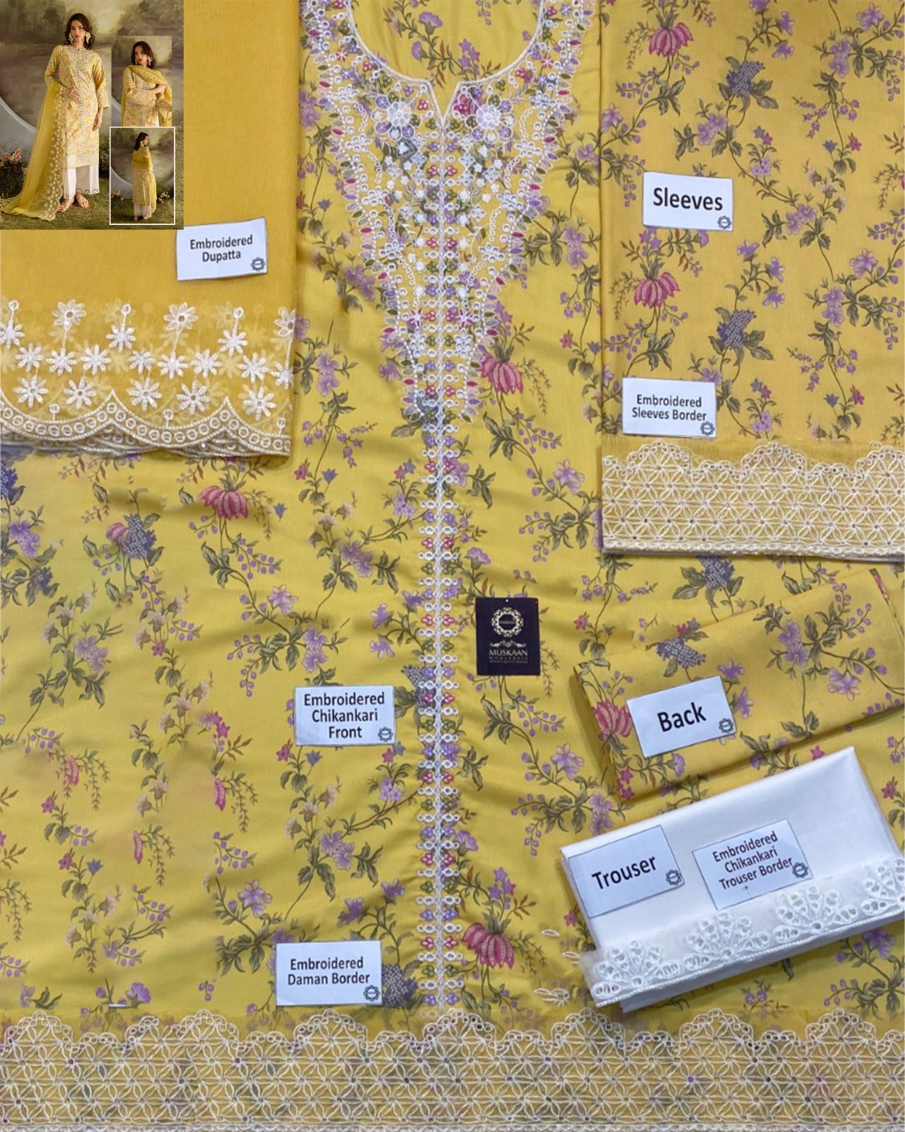 Batik Digital Printed Swiss lawn Collection -Yellow Floral